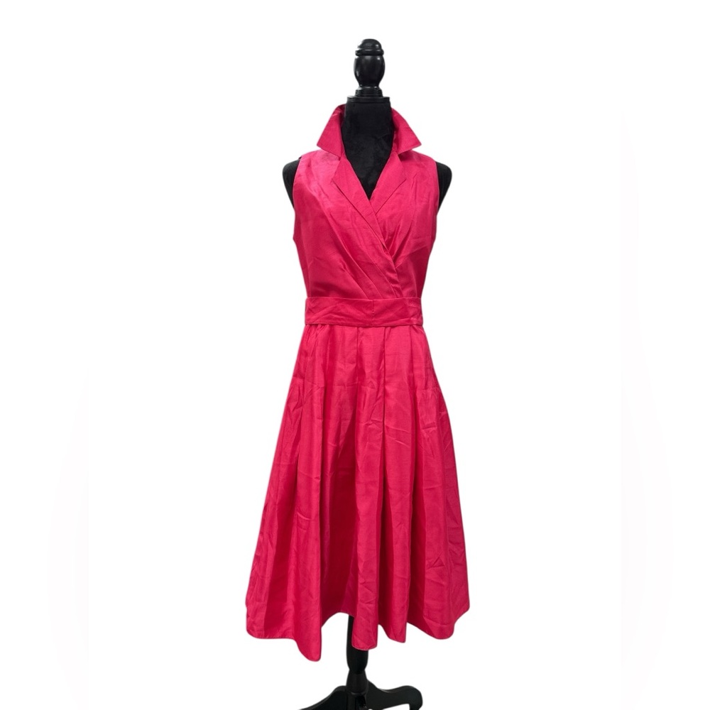 Jessica Howard Pink Faux Silk Wrap Midi‎ Dress Bow Back Size 10